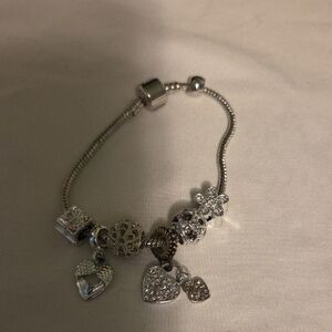 Silver Heart Charm Bracelet with Crystal Accents - Women Jewelry